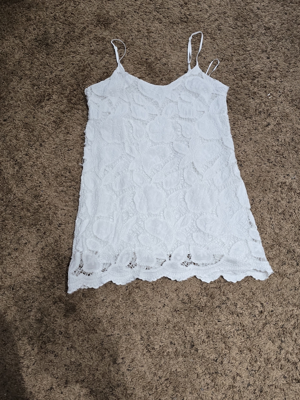 White Lace Mini  Dress with Scalloped Hem